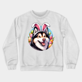 Yakutian Laika Wears Bunny Ears for Easter Celebration Crewneck Sweatshirt